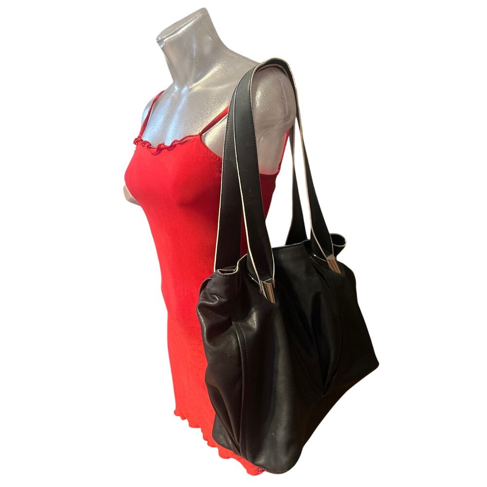 CROMIA Italian Leather Shoulder Bag Black Silver Hardare LUXURY Purse